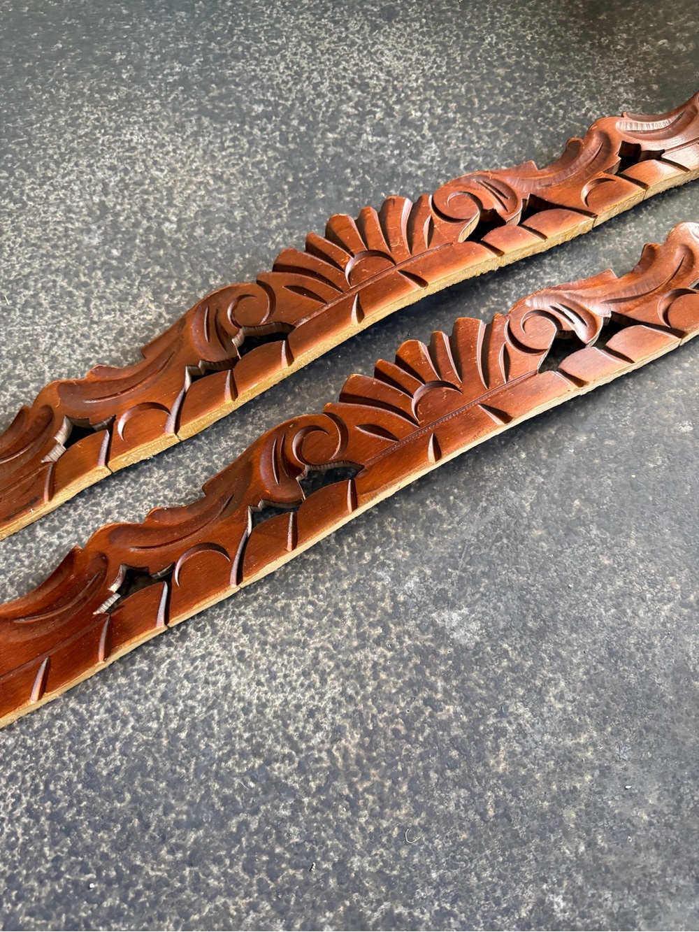 Carved Wood Pediment Salvage Mantel Buffet Top Solid Walnut Long Door Header